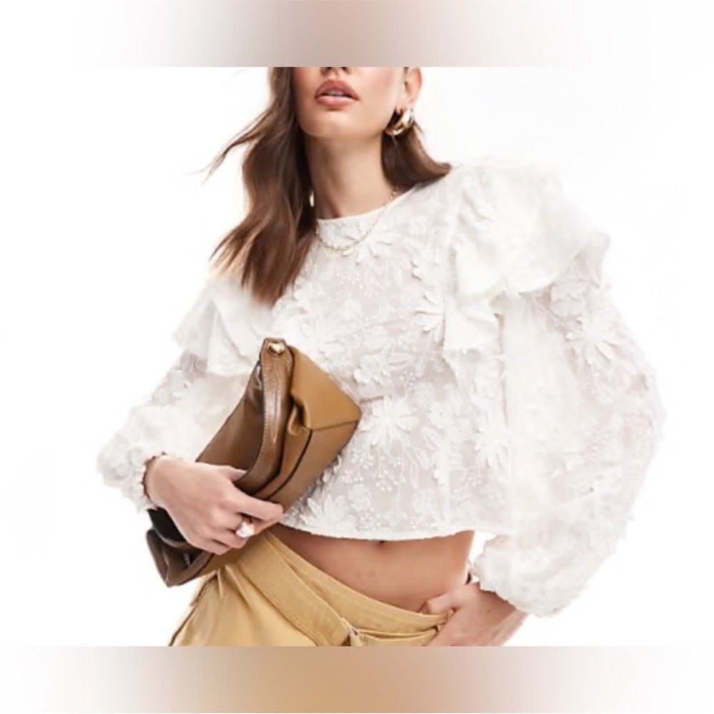 House of Harlow 3D White Lace Ruffle Top